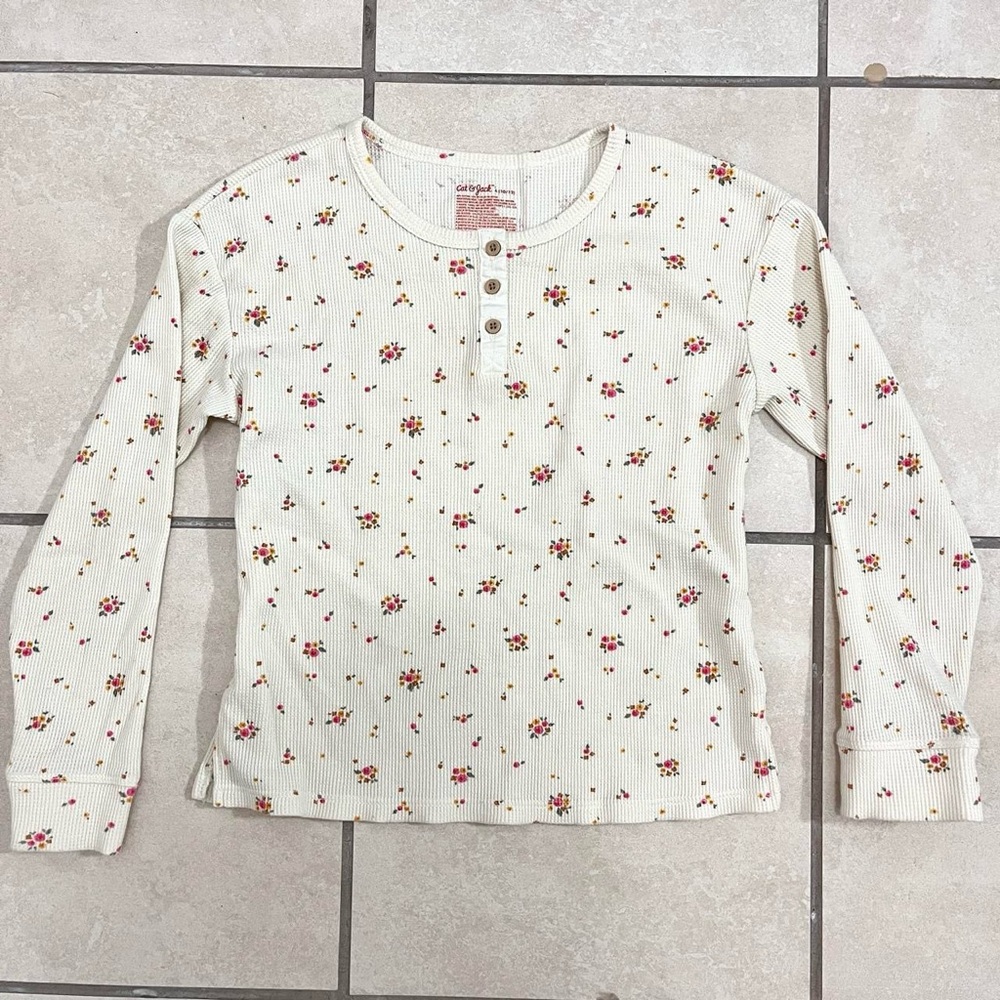 cream and floral waffle knit henley longsleeve